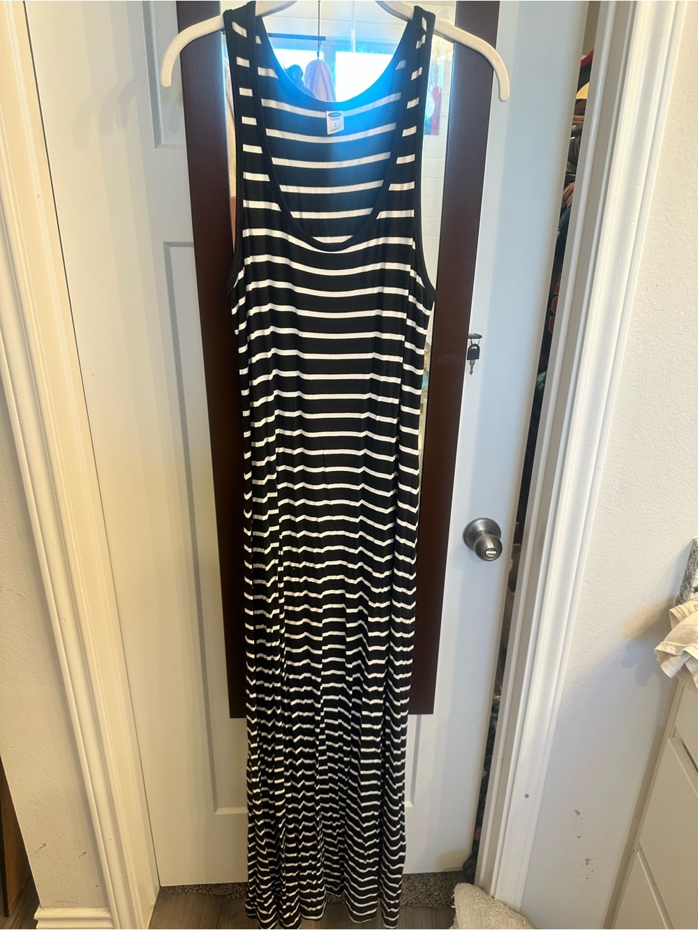 Old Navy Black and White Striped Maxi Tank Dress
